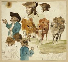 Sketches of Men and Cows, n.d. Creator: Unknown