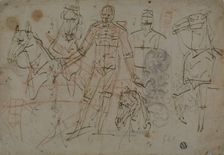 Sketches of Men, Horses, and Decorative Design, 1596/98. Creator: Pietro Sorri