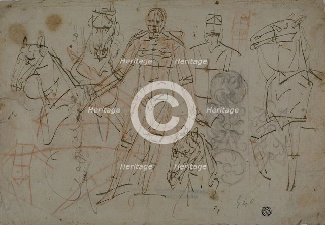 Sketches of Men, Horses, and Decorative Design, 1596/98. Creator: Pietro Sorri.