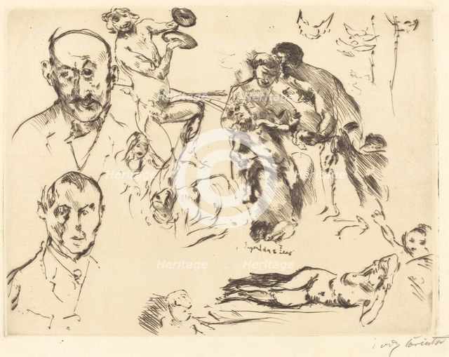 Sketches of Men, including Max Liebermann, c. 1915. Creator: Lovis Corinth.