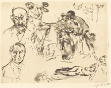 Sketches of Men, including Max Liebermann, c. 1915. Creator: Lovis Corinth