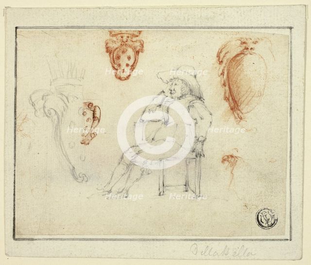Sketches of Seated Man, Medici Coats of Arms, n.d. Creator: Stefano della Bella.