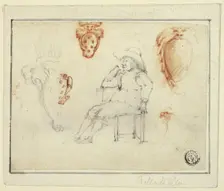 Sketches of Seated Man, Medici Coats of Arms, n.d. Creator: Stefano della Bella