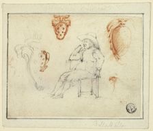 Sketches of Seated Man, Medici Coats of Arms, n.d. Creator: Stefano della Bella