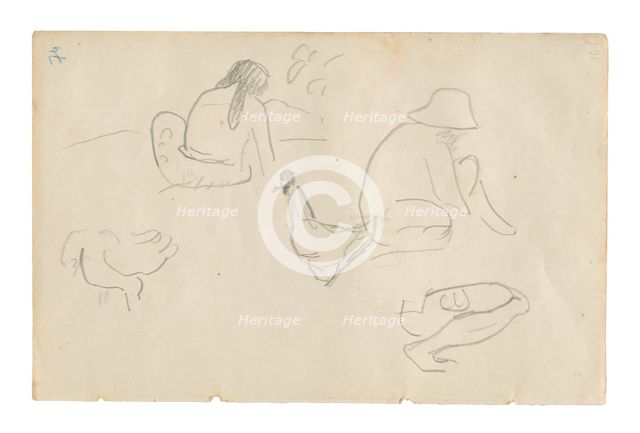 Sketches of Seated Figures and Chickens (recto), Nude Female Torso (related to the pain..., 1891/93. Creator: Paul Gauguin.