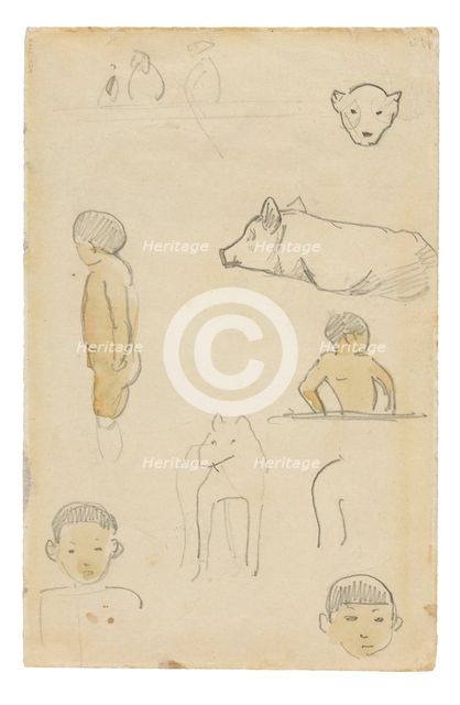 Sketches of Standing Figures and Animals, 1891/93. Creator: Paul Gauguin.