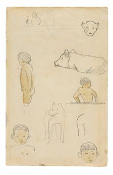 Sketches of Standing Figures and Animals, 1891/93. Creator: Paul Gauguin