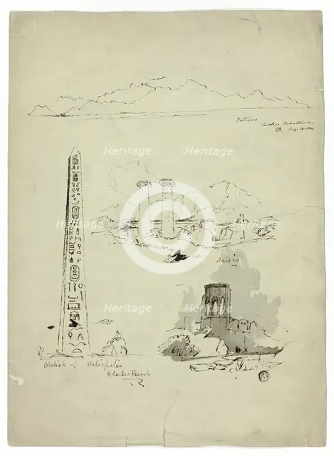 Sketches of Patmos, Sardis, Obelisk of Heliopolis, n.d. Creator: Unknown.
