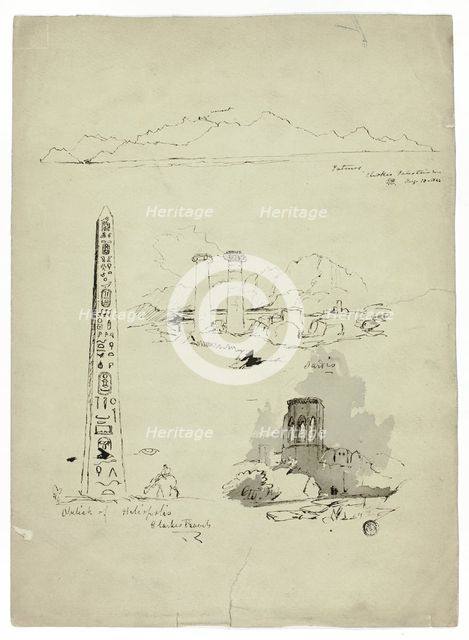 Sketches of Patmos, Sardis, Obelisk of Heliopolis, n.d. Creator: Unknown.