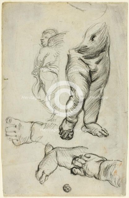 Sketches of Putti (recto); Study for Ornament (verso), 1837/75 (recto); n.d. (verso). Creator: Alfred George Stevens.