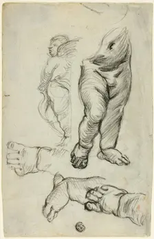 Sketches of Putti (recto); Study for Ornament (verso), 1837/75 (recto); n.d. (verso). Creator: Alfred George Stevens