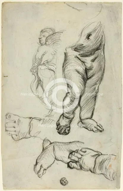 Sketches of Putti (recto); Study for Ornament (verso), 1837/75 (recto); n.d. (verso). Creator: Alfred George Stevens.