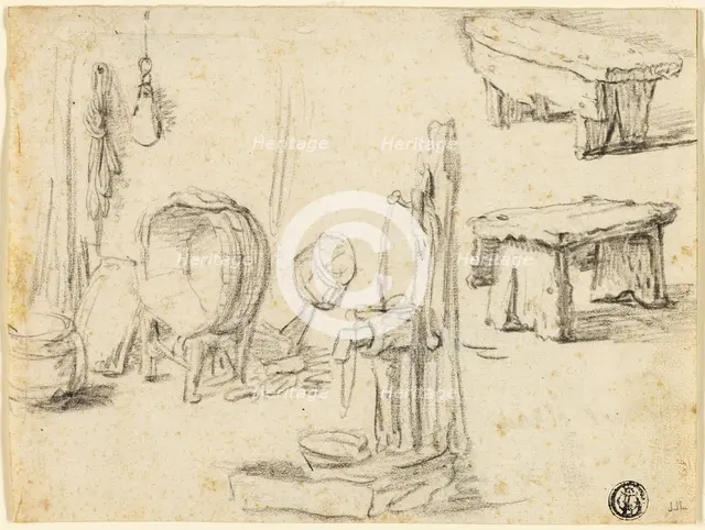 Sketches of Pump, Washtub, Benches, n.d. Creator: Unknown.