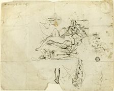 Sketches of Reclining Female Nude and Amorous Couple, n.d. Creator: William Etty