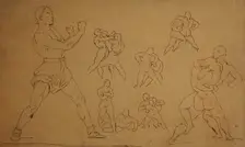 Sketches of wrestlers after gericault, 19th century. Creator: Antoine-Louis Barye