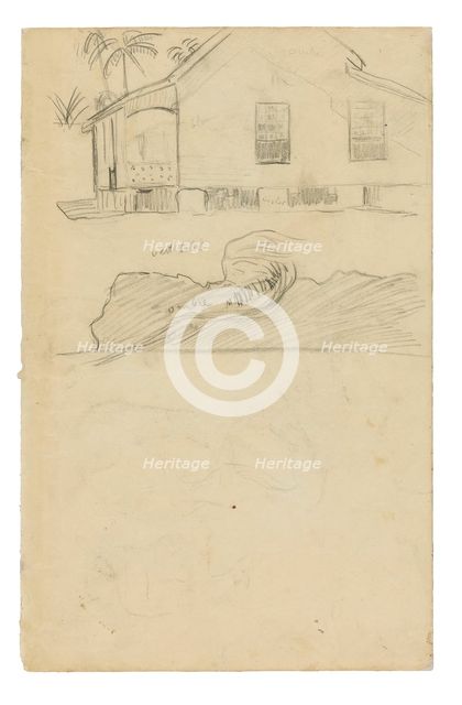Sketches of Tahitian Residence with Color Notations and Dogs, 1891/93. Creator: Paul Gauguin.