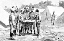 Sketches of the Military Police of Burmah: studying the map for an expedition, 1890. Creator: P Naumann