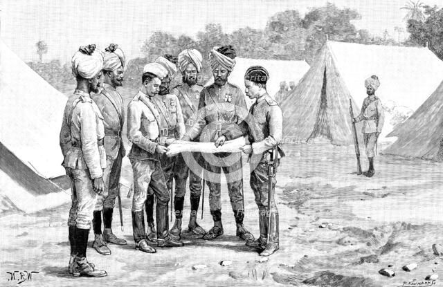 Sketches of the Military Police of Burmah: studying the map for an expedition, 1890. Creator: P Naumann.