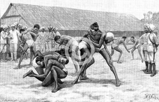 Sketches of the Military Police of Burmah: wrestling-match in camp, 1890. Creator: P Naumann.