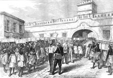 Sketches of the Ashantee War: women leaving Cape Coast Castle with provisions for the troops, 1874. Creator: Unknown