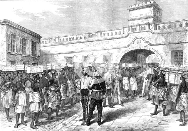 Sketches of the Ashantee War: women leaving Cape Coast Castle with provisions for the troops, 1874. Creator: Unknown.