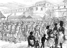 Sketches of the Ashantee War...: British troops leaving Cape Coast Castle for the front, 1874. Creator: Unknown