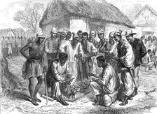 Sketches of the Ashantee War by our special artist: native soldiers playing at "Warry", 1874. Creator: Unknown