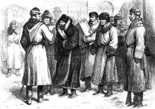 Sketches of the Crisis in Russia: prisoners at a railway station, 1880. Creator: Unknown