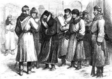 Sketches of the Crisis in Russia: prisoners at a railway station, 1880. Creator: Unknown
