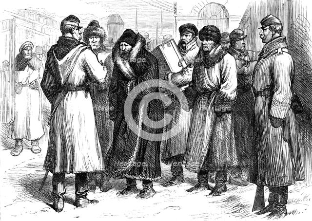 Sketches of the Crisis in Russia: prisoners at a railway station, 1880. Creator: Unknown.