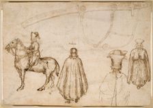 Sketches of the Emperor John VIII Palaeologus, a Monk, and a Scabbard, 1438. Creator: Pisanello