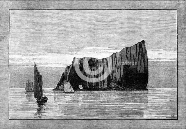 Sketches of the Gulf of St. Lawrence, Lower Canada: the Rock Percé, sketched from a yacht..., 1881. Creator: Unknown.