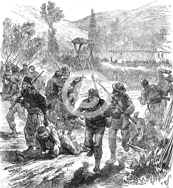 Sketches of the Insurrection in Servia; Fighting between Government Troops and Insurgents..., 1883.  Creator: Unknown.