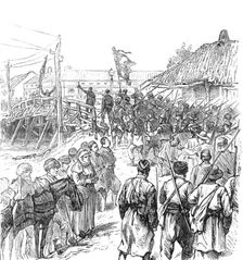 Sketches of the Insurrection in Servia; Insurgents Marching through Paratchin, 1883. Creator: Unknown
