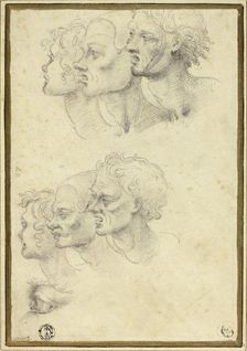 Sketches of Three Male Heads in Profile, 1580/1600. Creator: Unknown