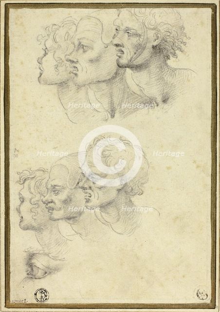 Sketches of Three Male Heads in Profile, 1580/1600. Creator: Unknown.