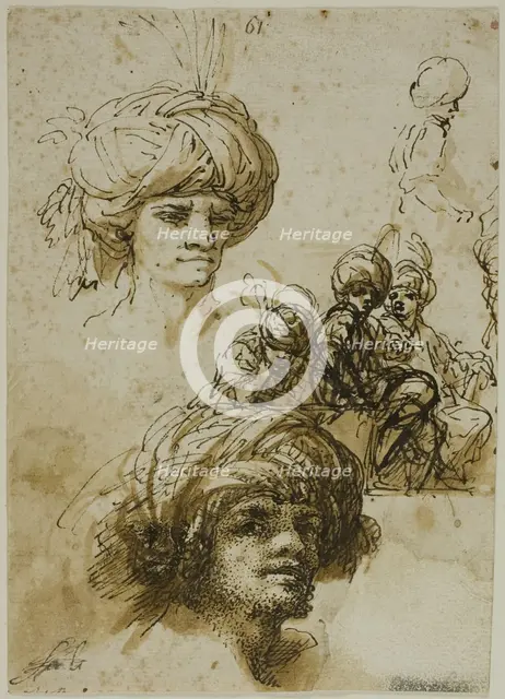 Sketches of Turbanned Men (recto), n.d. Creator: Salvator Rosa.