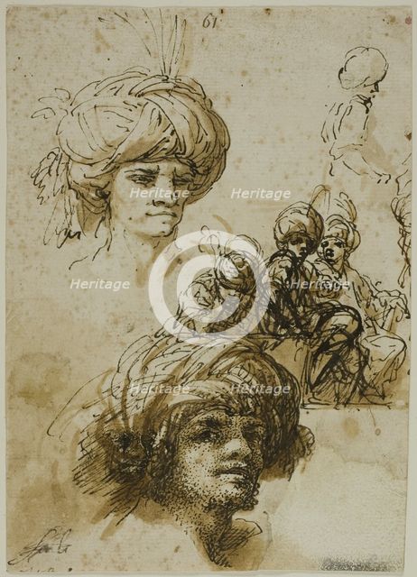 Sketches of Turbanned Men (recto), n.d. Creator: Salvator Rosa.