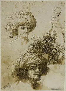 Sketches of Turbanned Men (recto), n.d. Creator: Salvator Rosa