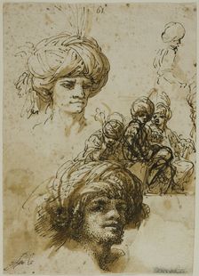 Sketches of Turbanned Men (recto), n.d. Creator: Salvator Rosa