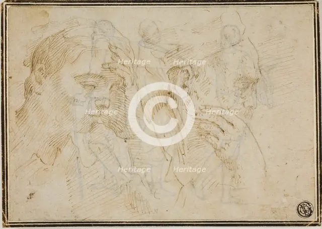 Sketches of Two Male Heads in Profile to Right, n.d. Creator: Unknown.