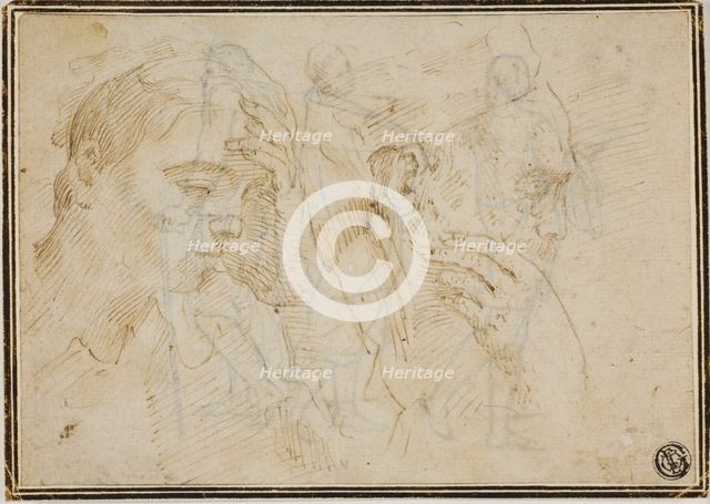 Sketches of Two Male Heads in Profile to Right, n.d. Creator: Unknown.
