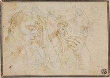 Sketches of Two Male Heads in Profile to Right, n.d. Creator: Unknown