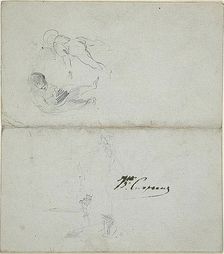 Sketches of Two Children, Boats at Sea (recto); Sketches of Striding Male Figure Holdin..., 1847/75. Creator: Jean-Baptiste Carpeaux