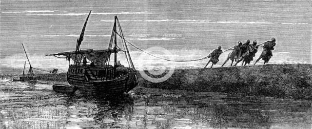 Sketches of Upper Egypt: towing on the Nile, 1883. Creator: Unknown.