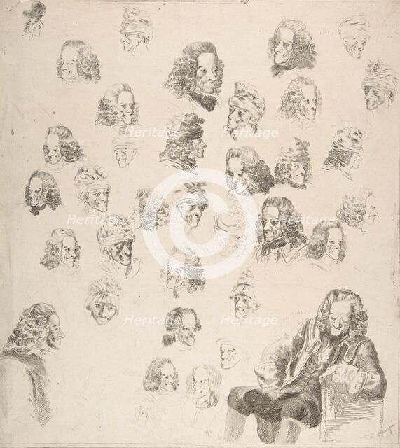 Sketches of Voltaire at Age Eighty-One, 1775. Creator: Vivant Denon.