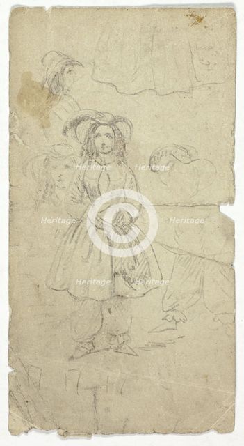 Sketches of Young Girl (recto); Sketches of Banjo Player (verso), n.d. (recto); 1800/1899 (verso). Creator: Unknown.