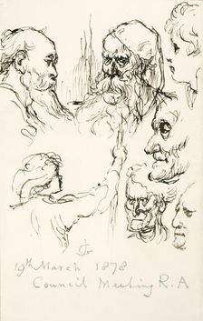 Sketches made in a Royal Academy Council meeting, 19 March, 1878. Creator: Sir John Gilbert