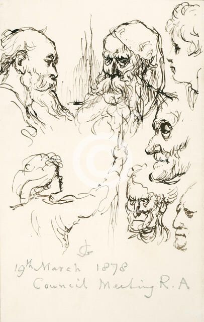 Sketches made in a Royal Academy Council meeting, 19 March, 1878. Creator: Sir John Gilbert.
