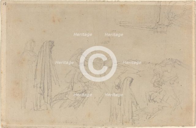 Sketches with a Hooded Figure (Virgil and Beatrice?). Creator: John Flaxman.